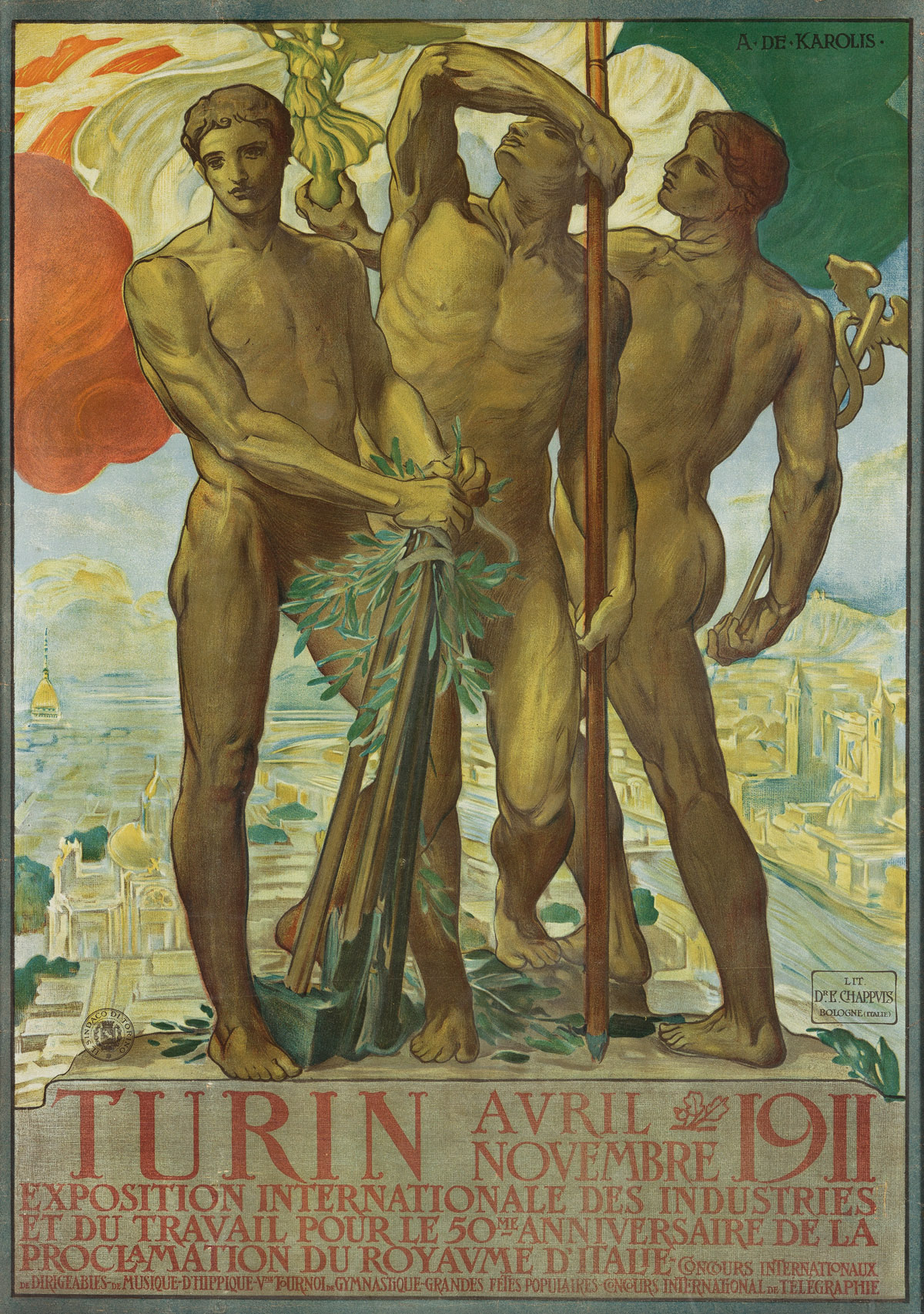 ADOLFO DE KAROLIS (1874-1928).  TURIN. 1911. 27½x19½ inches, 69¾x49¾ cm. L. Chappuis, Bologne.